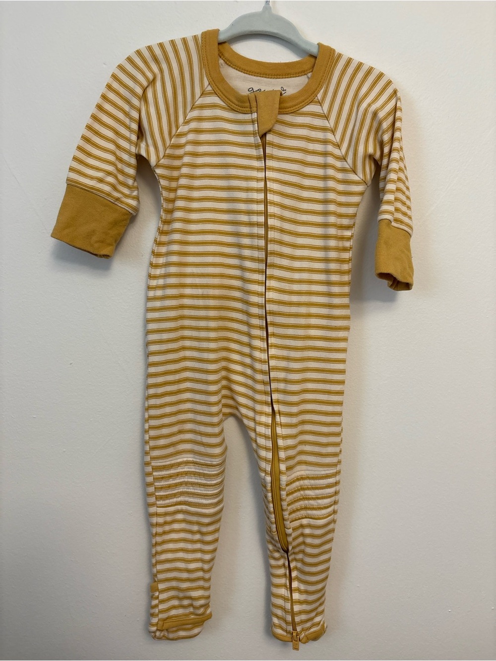 Goumi Baby Mustard & Cream Striped Zip One-Piece Footie